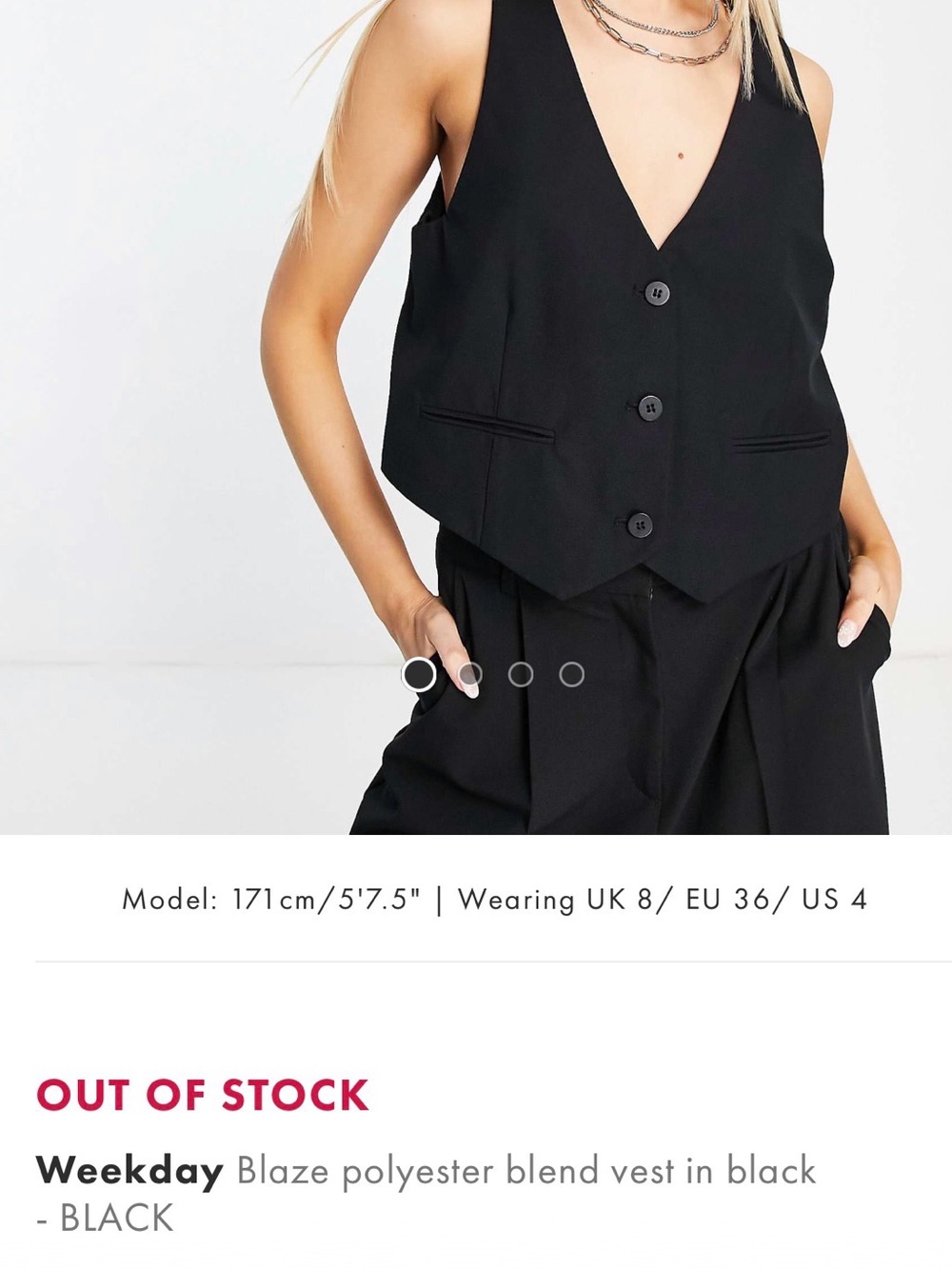 Weekday Black Tailored V-Neck Button Vest